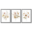 Autumn Wild Flower Bouquets Set of 3 Framed Art Prints with Dark Grey Wooden Frames