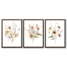 Autumn Wild Flower Bouquets Set of 3 Framed Art Prints with Dark Wood Frames