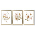 Autumn Wild Flower Bouquets Set of 3 Framed Art Prints with Gold Wood Frames