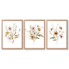Autumn Wild Flower Bouquets Set of 3 Framed Art Prints with Light Oak Frames