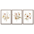 Autumn Wild Flower Bouquets Set of 3 Framed Art Prints with Light Walnut Frames