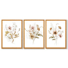 Autumn Wild Flower Bouquets Set of 3 Framed Art Prints with Oak Wooden Frames