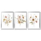 Autumn Wild Flower Bouquets Set of 3 Framed Art Prints with Silver Wood Frames