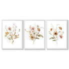 Autumn Wild Flower Bouquets Set of 3 Framed Art Prints with White Wooden Frames