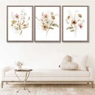 Autumn Wild Flower Bouquets Set of 3 Art Prints in Luxury Frames | Artze UK