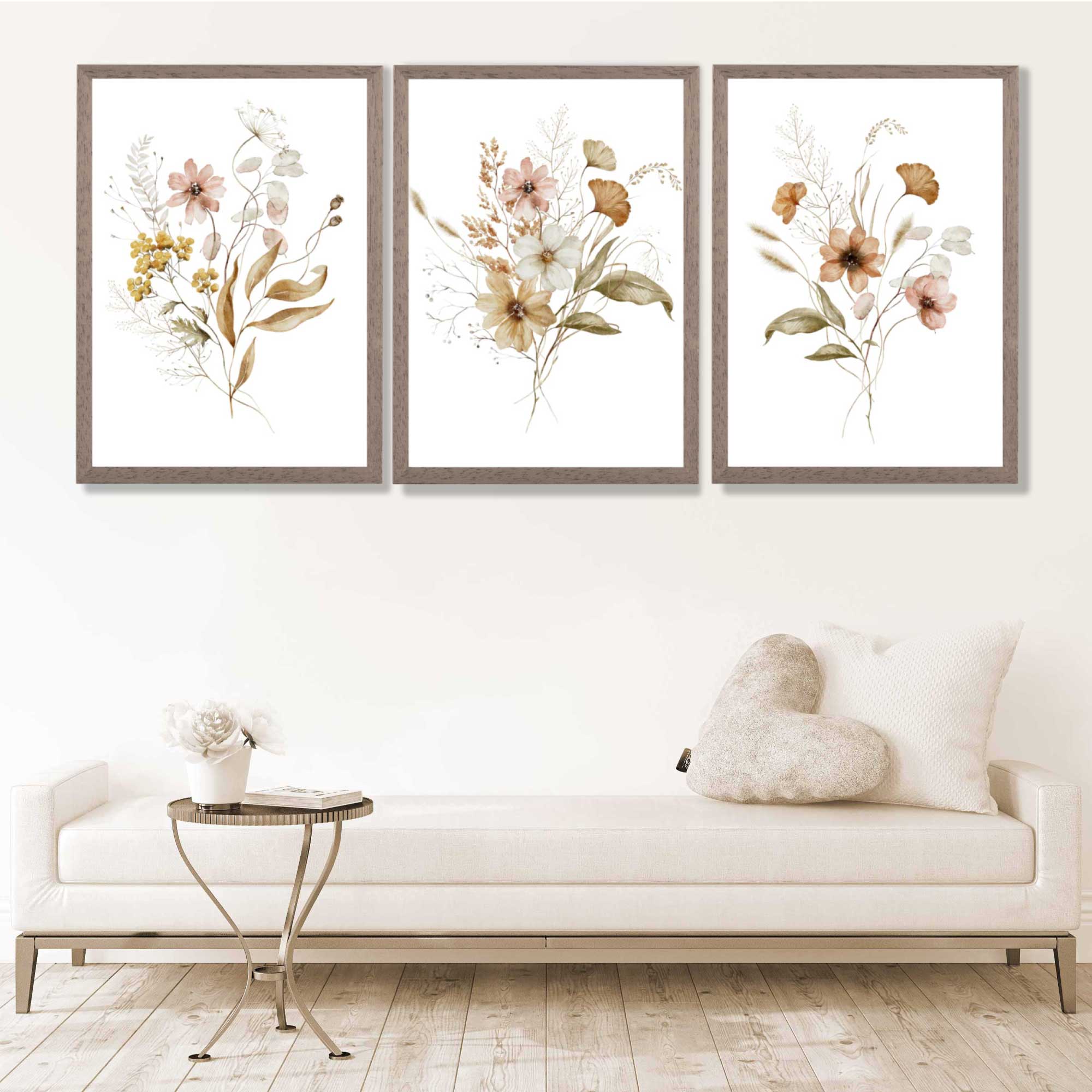 Autumn Wild Flower Bouquets Set of 3 Art Prints in Luxury Frames | Artze UK