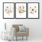 Autumn Wild Flower Bouquets Set of 3 Art Prints in Black Frames | Artze UK
