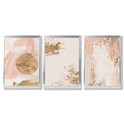 Set of 3 Abstract Blush Pink and Gold Framed Art Prints with Silver Wood Frames