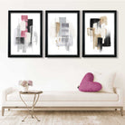 Set of 3 Abstract Black Pink and Silver Art Prints in Luxury Frames | Artze UK