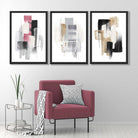 Set of 3 Abstract Black Pink and Silver Art Prints in Luxury Frames | Artze UK
