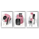 Set of 3 Abstract Black and Pink Watercolour Framed Art Prints with Silver Wood Frames