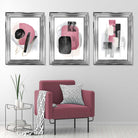 Set of 3 Abstract Black and Pink Watercolour Art Prints in Luxury Frames | Artze UK