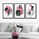 Set of 3 Abstract Black and Pink Watercolour Art Prints in Black Frames | Artze UK