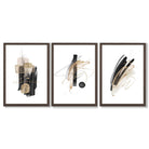 Set of 3 Abstract Black and Gold Fiesta Framed Art Prints with Dark Wood Frames