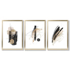 Set of 3 Abstract Black and Gold Fiesta Framed Art Prints with Gold Wood Frames