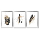 Set of 3 Abstract Black and Gold Fiesta Framed Art Prints with Silver Wood Frames