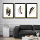 Set of 3 Abstract Black and Gold Fiesta Art Prints in Luxury Frames | Artze UK