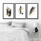 Set of 3 Abstract Black and Gold Fiesta Art Prints in Black Frames | Artze UK