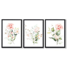Set of 3 Pink Spring Rose Posies Framed Art Prints with Black Wooden Frames