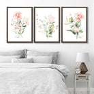 Set of 3 Pink Spring Rose Posies Art Prints in Luxury Frames | Artze UK
