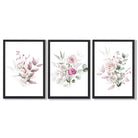 Pink Floral Bouquets Set of 3 Framed Art Prints with Black Wooden Frames
