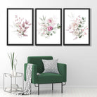 Pink Floral Bouquets Set of 3 Art Prints in Black Frames | Artze UK