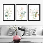 Pink Floral Roses Set of 3 Art Prints in Black Frames | Artze UK