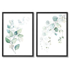 Blue Green Eucalyptus Set of 2 Art Prints with Black Frame