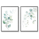 Blue Green Eucalyptus Set of 2 Art Prints with Dark Grey Frame