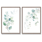 Blue Green Eucalyptus Set of 2 Art Prints with Walnut Frame