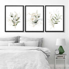 White an Green Floral Bouquets Set of 3 Art Prints in Luxury Frames | Artze UK