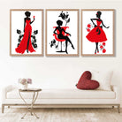 Fashion Silhouette Deco in Red and Black Set of 3 Art Prints in Luxury Frames | Artze UK