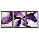 Abstract Purple Floral Set of 3 Framed Art Prints with Dark Wood Frames