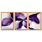 Abstract Purple Floral Set of 3 Framed Art Prints with Oak Wooden Frames