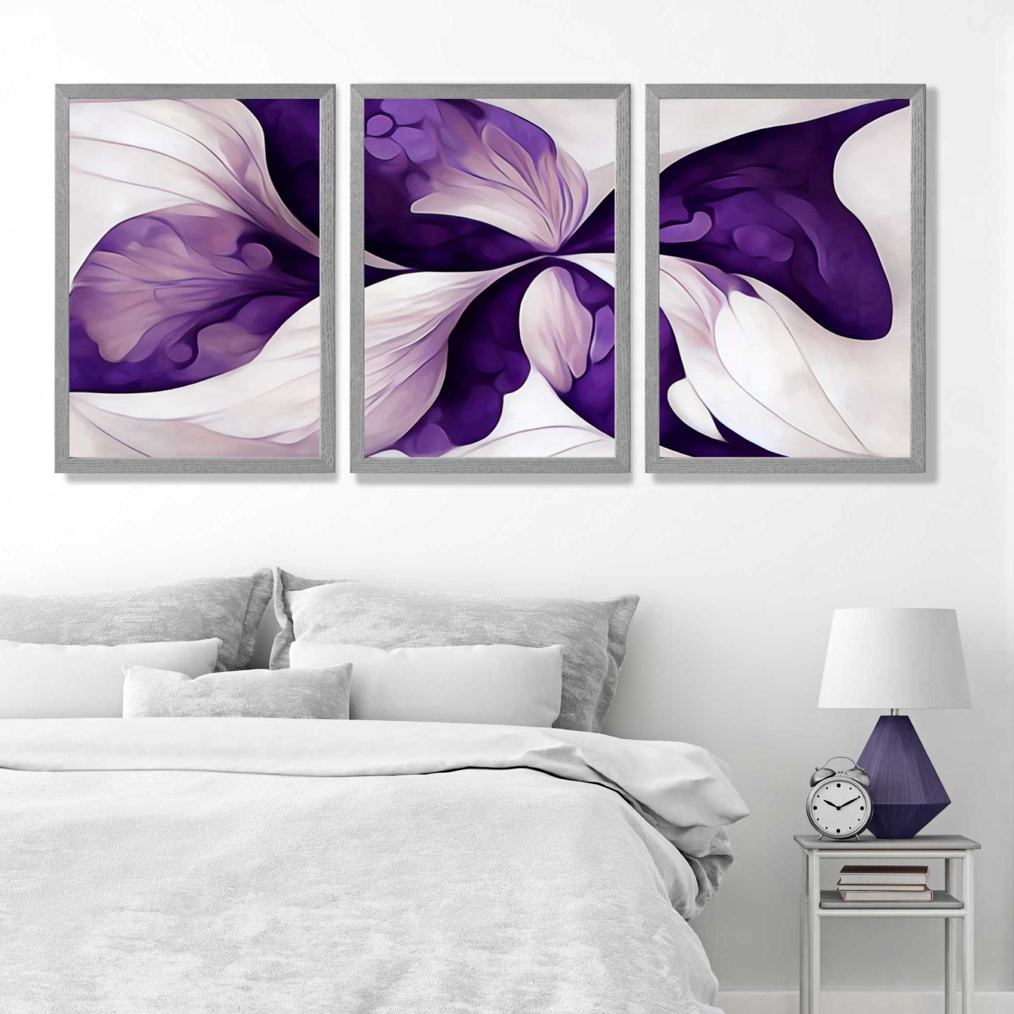 Abstract Purple Floral Set of 3 Art Prints in Luxury Frames | Artze UK