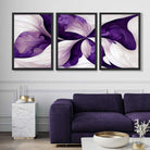 Abstract Purple Floral Set of 3 Art Prints in Black Frames | Artze UK