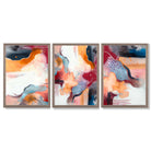 Abstract Colourful Modern Set of 3 Framed Art Prints with Light Walnut Frames