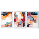 Abstract Colourful Modern Set of 3 Framed Art Prints with White Wooden Frames