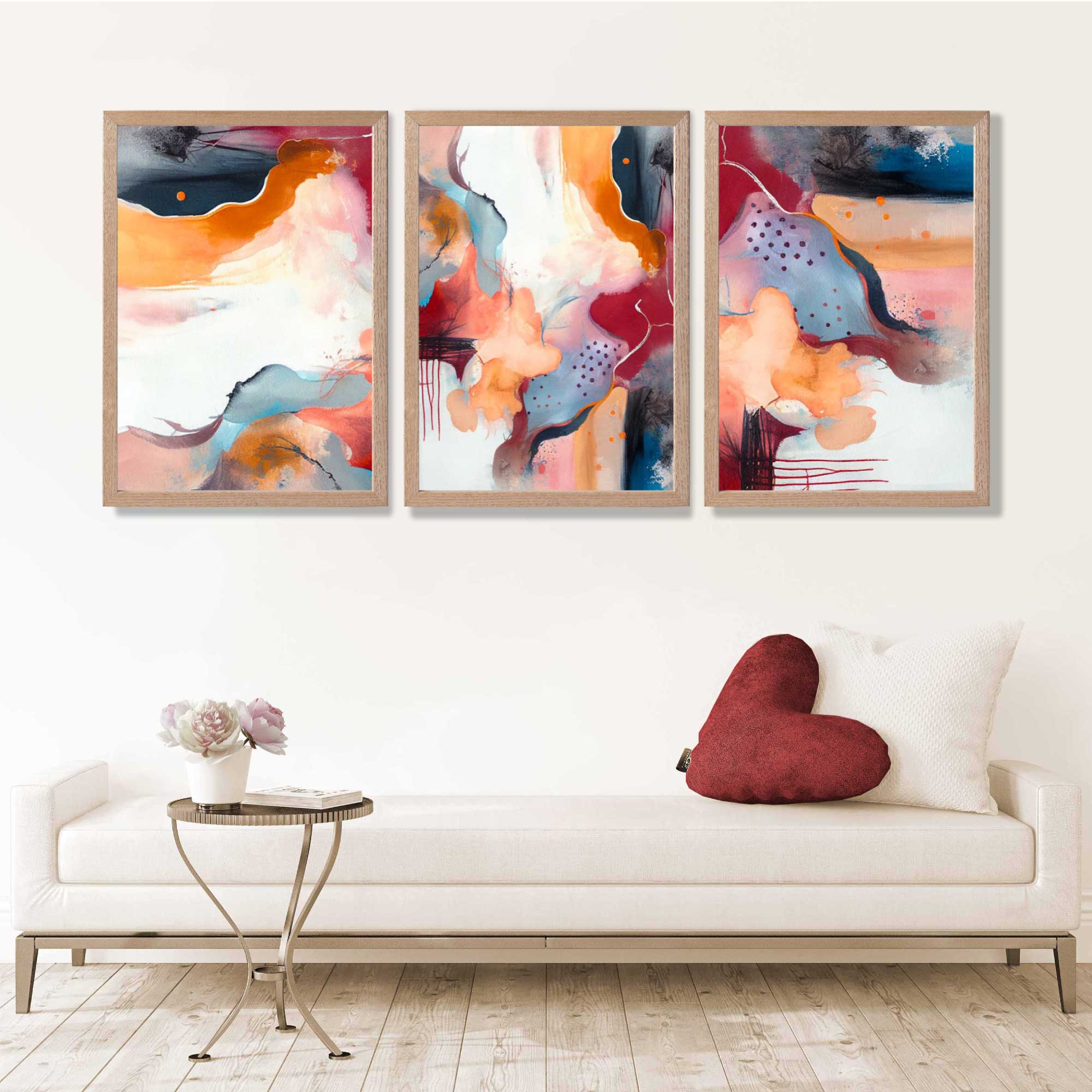 Abstract Colourful Modern Set of 3 Art Prints in Luxury Frames | Artze UK