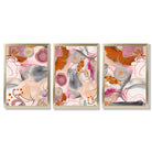 Abstract Colourful Indian Summer Set of 3 Framed Art Prints with Gold Wood Frames