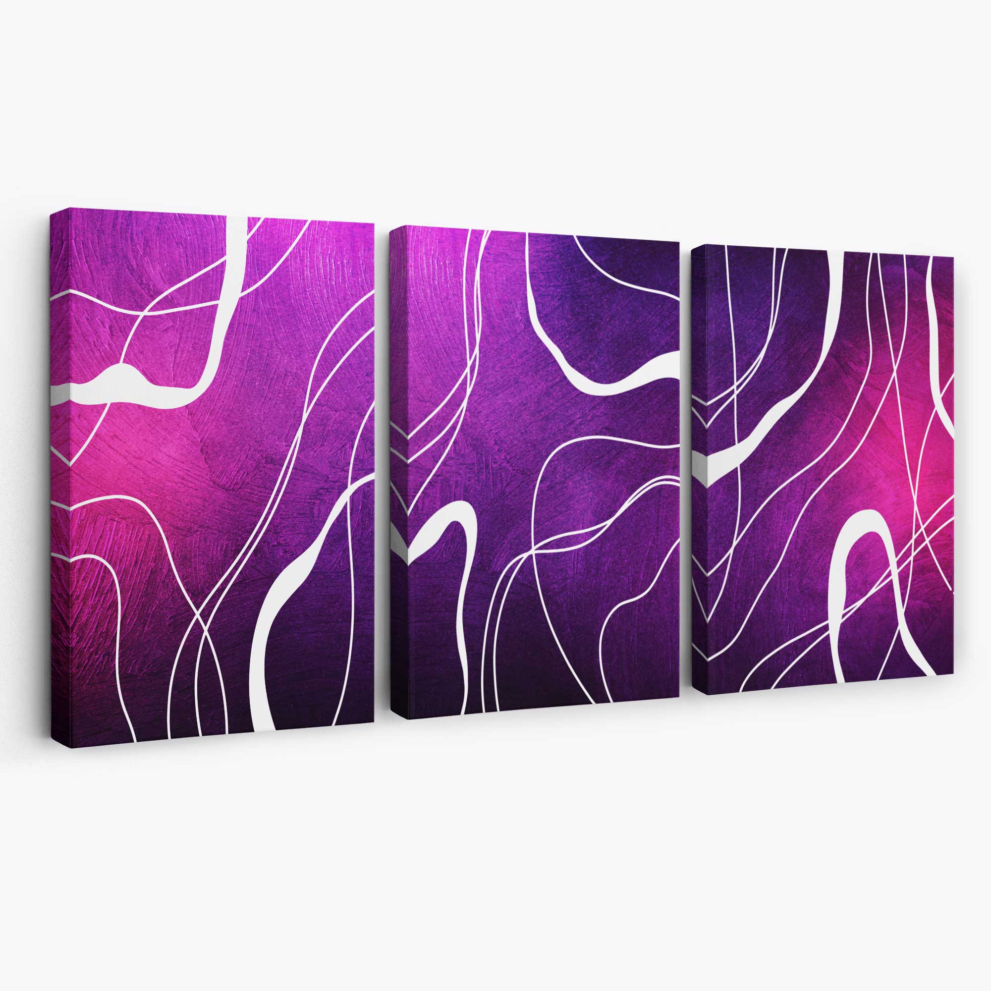 Abstract Ribbons on Purple and Pink Set of 3 Canvas Art Prints | Artze Wall Art
