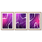 Abstract Ribbons on Purple and Pink Set of 3 Framed Art Prints with Light Oak Frames