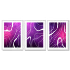 Abstract Ribbons on Purple and Pink Set of 3 Framed Art Prints with White Wooden Frames