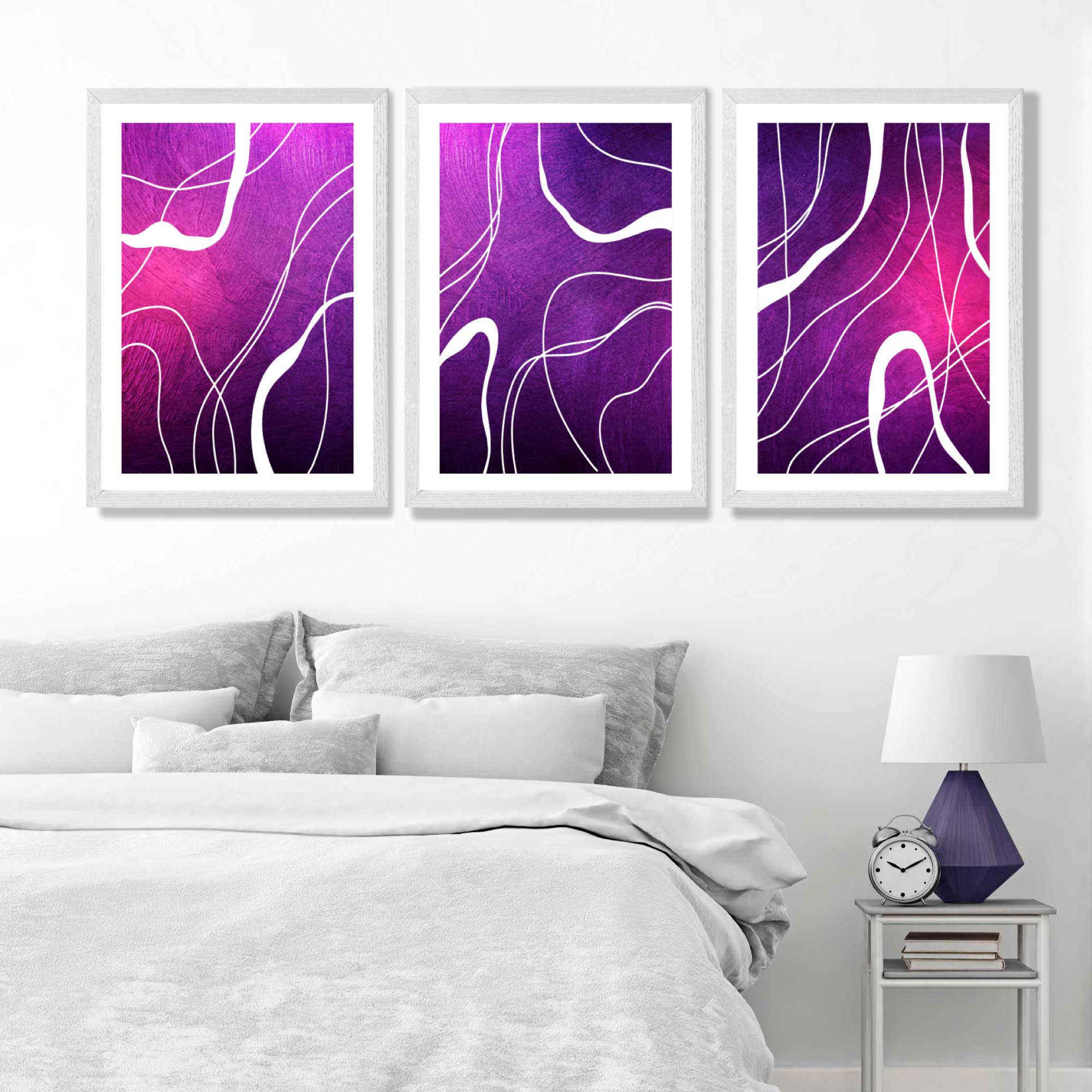 Abstract Ribbons on Purple and Pink Set of 3 Art Prints in Luxury Frames | Artze UK