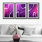 Abstract Ribbons on Purple and Pink Set of 3 Art Prints in Black Frames | Artze UK