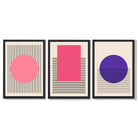 Pink and Purple Modern Geometric Shapes Set of 3 Framed Art Prints with Black Wooden Frames