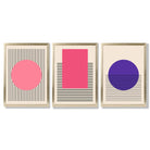 Pink and Purple Modern Geometric Shapes Set of 3 Framed Art Prints with Gold Wood Frames