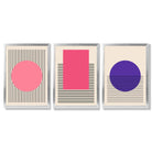 Pink and Purple Modern Geometric Shapes Set of 3 Framed Art Prints with Silver Wood Frames