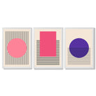 Pink and Purple Modern Geometric Shapes Set of 3 Framed Art Prints with White Wooden Frames