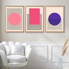 Pink and Purple Modern Geometric Shapes Set of 3 Art Prints in Luxury Frames | Artze UK